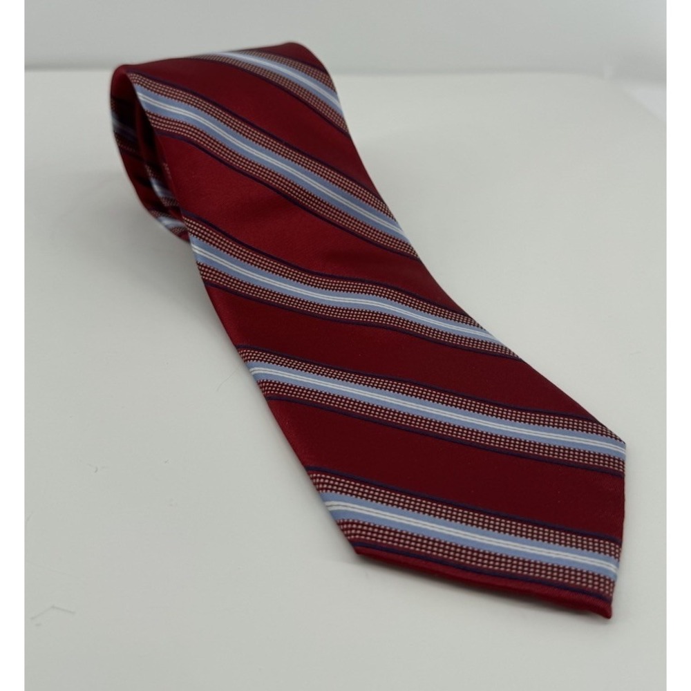 Michael Kors Red Silk Striped Skinny Tie Slim Necktie Blue White Designer Office